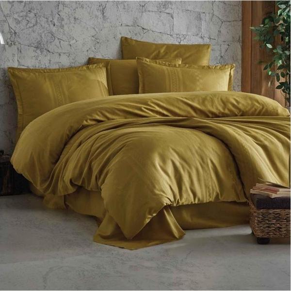 Clasy %100 Pamuk Saten Çift Kişilik Nevresim Takımı Capital V3 Hardal - Image 1