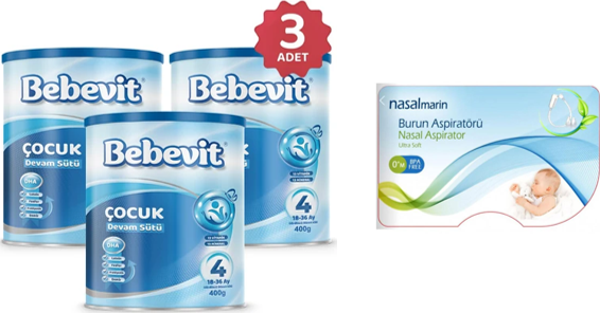 Bebevit 4 Bebek Devam Sütü 400 gr 3 ADET + Nasalmarin Baby Ultra Soft Nazal Aspiratör - Image 1