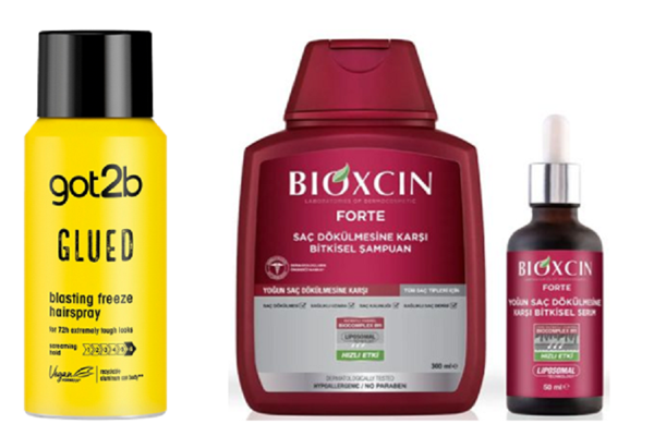 Got2B Glued Saç Spreyi 100ML+Bioxci Forte Yoğun Dökülme Karşıtı Şampuan 300ml+Forte Saç Serumu 50ml - Image 1
