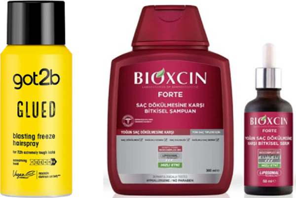 Got2B Glued Saç Spreyi 100ML+Bioxci Forte Yoğun Dökülme Karşıtı Şampuan 300ml+Forte Saç Serumu 50ml - Image 1