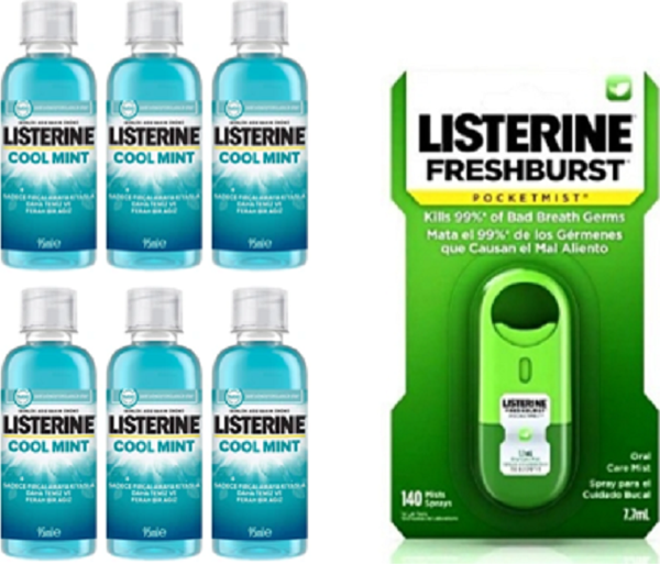 Listerine Cool Mint Ağız Gargarası 95 ml x6 + Fresh Burst Pocketmist Ağız Spreyi 7.7 ml - Image 1