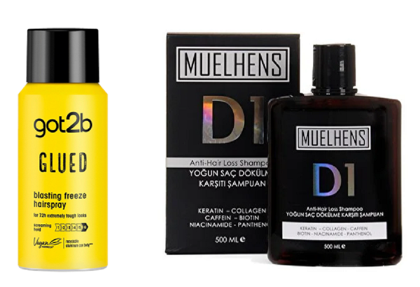 Schwarzkop Got2B Glued  Seyahat Saç Spreyi 100ML+Muelhens D1 Yoğun Saç Dökülme Karşıtı Şampuan 500ml - Image 1