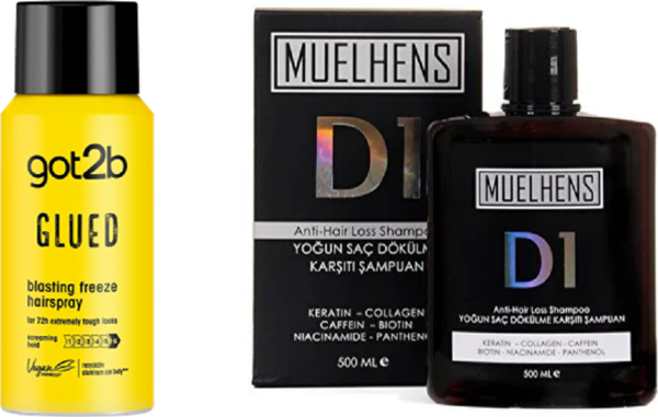 Schwarzkop Got2B Glued  Seyahat Saç Spreyi 100ML+Muelhens D1 Yoğun Saç Dökülme Karşıtı Şampuan 500ml - Image 1