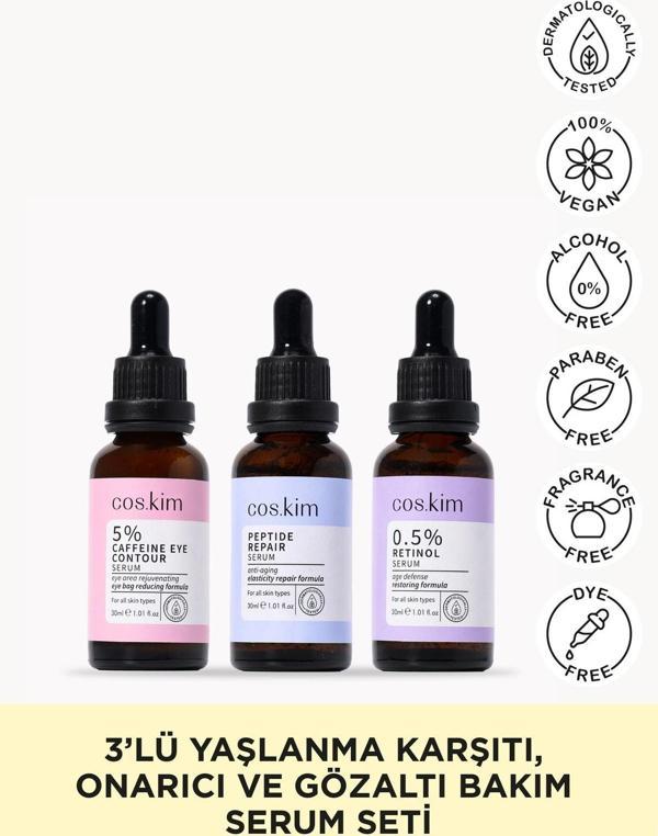 Cos.Kim 3’Lü Kırışıklık Önlemeye Yardımcı, Yaşlanma Karşıtı Ve Göz Altı Bakım Sağlayan Serum Seti - Image 1