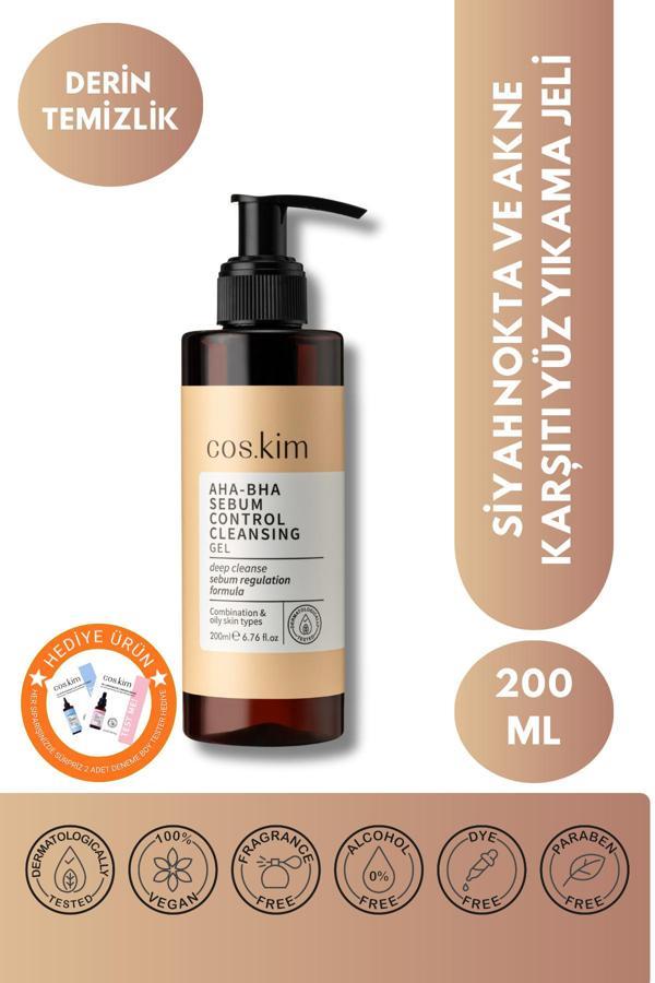 Cos.Kim Aha & Bha Içeren Sebum Dengeleyici Gözenek Arındırıcı Temizleme Jeli 200 Ml | Karma - Yağlı Ciltler - Image 1