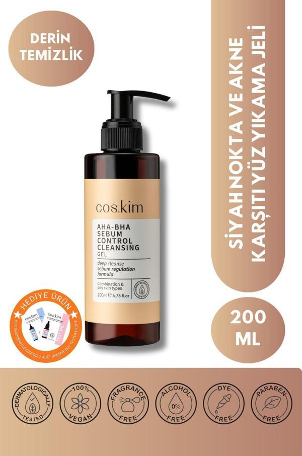 Cos.Kim Aha & Bha Içeren Sebum Dengeleyici Gözenek Arındırıcı Temizleme Jeli 200 Ml | Karma - Yağlı Ciltler - Image 1