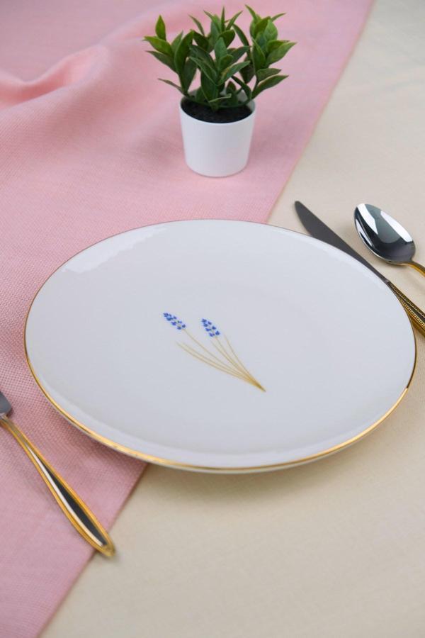 Tabak Evi Porselen Natura Lavanta Altın Yaldız Pasta Tabağı 20,50cm Tekli - Image 1