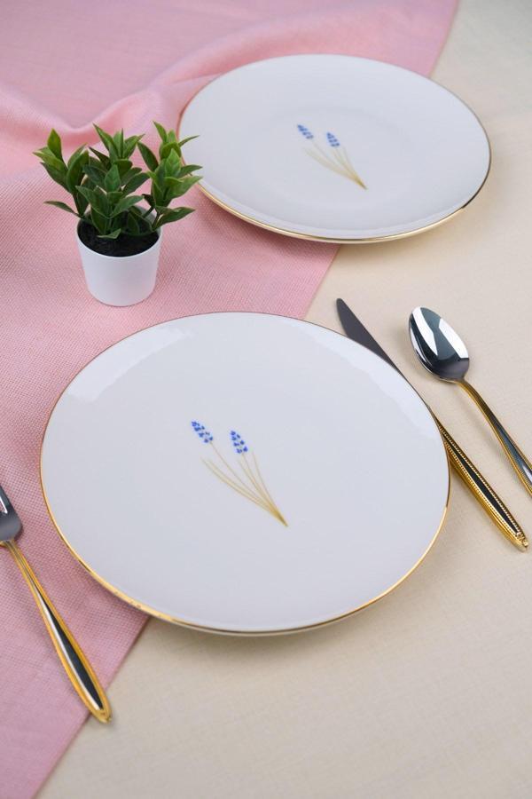 Tabak Evi Porselen Natura Lavanta Altın Yaldız Pasta Tabağı 20,50cm 2 li - Image 1