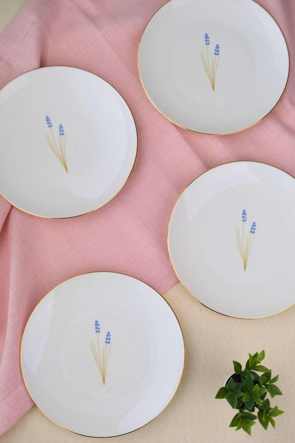 Tabak Evi Porselen Natura Lavanta Altın Yaldız Pasta Tabağı 20,50cm 4 lü - Image 1