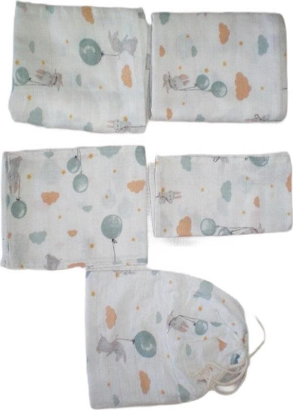 More Home Bebek Müslin Set %100 Pamuk 7 Parça Battaniye Ağız Bez - Image 1