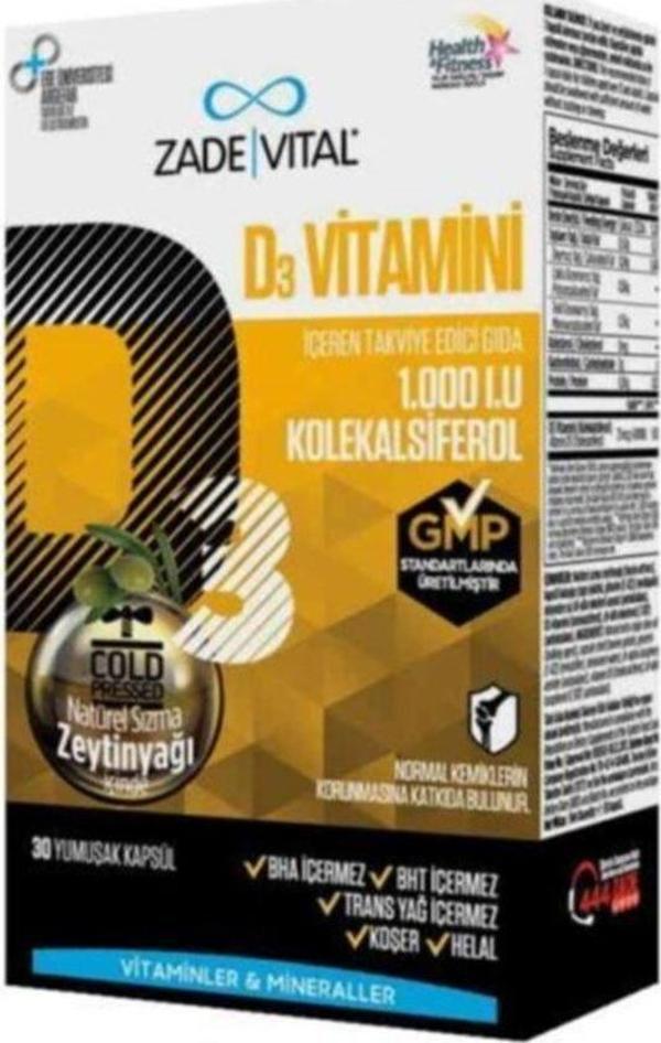 Zade Vital D3 Vitamini Blister 30 Kapsül - Image 1