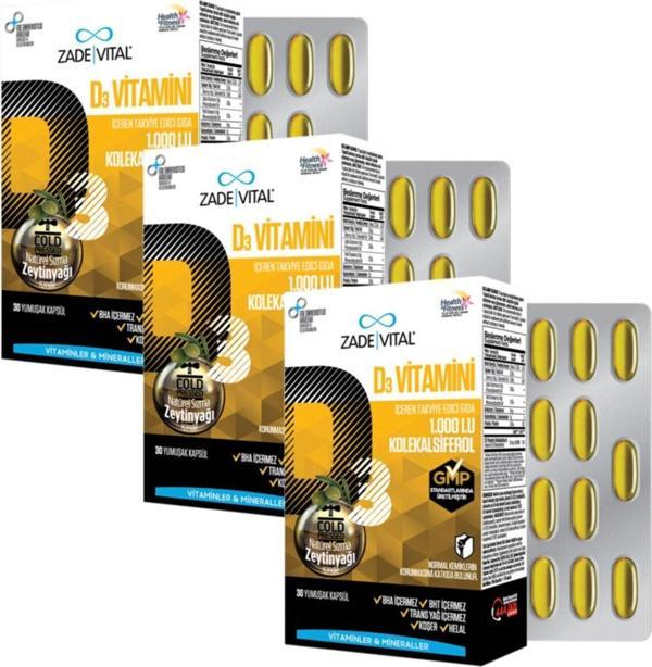 Zade Vital D3 Vitamini Zeytinyağlı 3 Kutu 90 Kapsül - Image 1