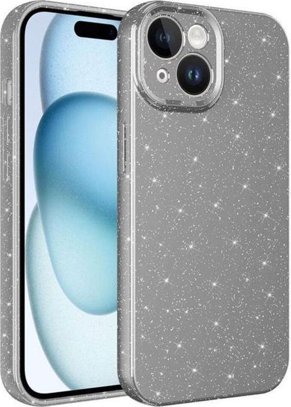 iPhone 15 Plus Kılıf Kamera Korumalı Simli Parıltılı Lüks Silikon - Image 1