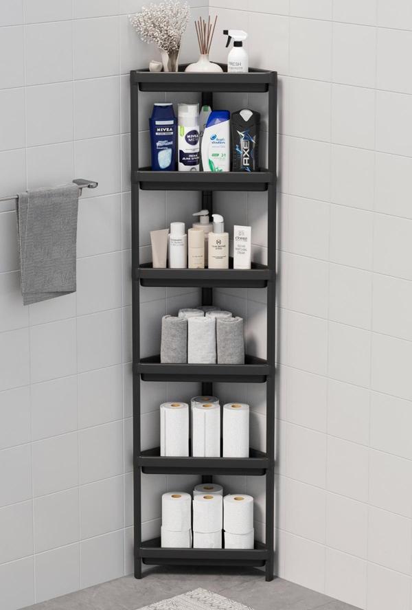 Mithra Life 6 Katlı Üçgen Plastik Siyah Banyo Mutfak Rafı MIT1234 - Image 1