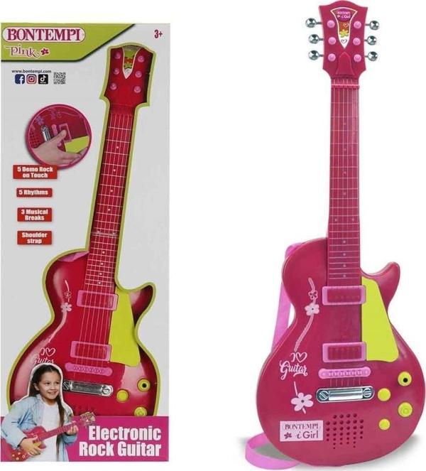 GİTAR ELEKTRONİK TUŞLU/TELLİ/ASKILI PEMBE Kız Erkek Çocuk Oyuncak Eğitici Oyuncaklar - Image 1