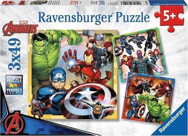 80403 Marvel Avengers 3x49 parça Ravensburger Puzzle Kız Erkek Çocuk Oyuncak Eğitici Oyuncaklar - Image 1