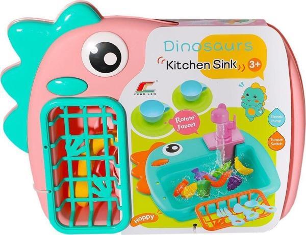 6068 PİLLİ BULAŞIK YIKAMA SETİ Kız Erkek Çocuk Oyuncak Eğitici Oyuncaklar - Image 1