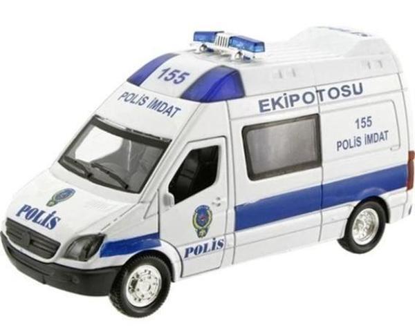 Çek Bırak Metal Sesli Ve Işıklı Polis Minibüsü Kız Erkek Çocuk Oyuncak Eğitici Oyuncaklar - Image 1