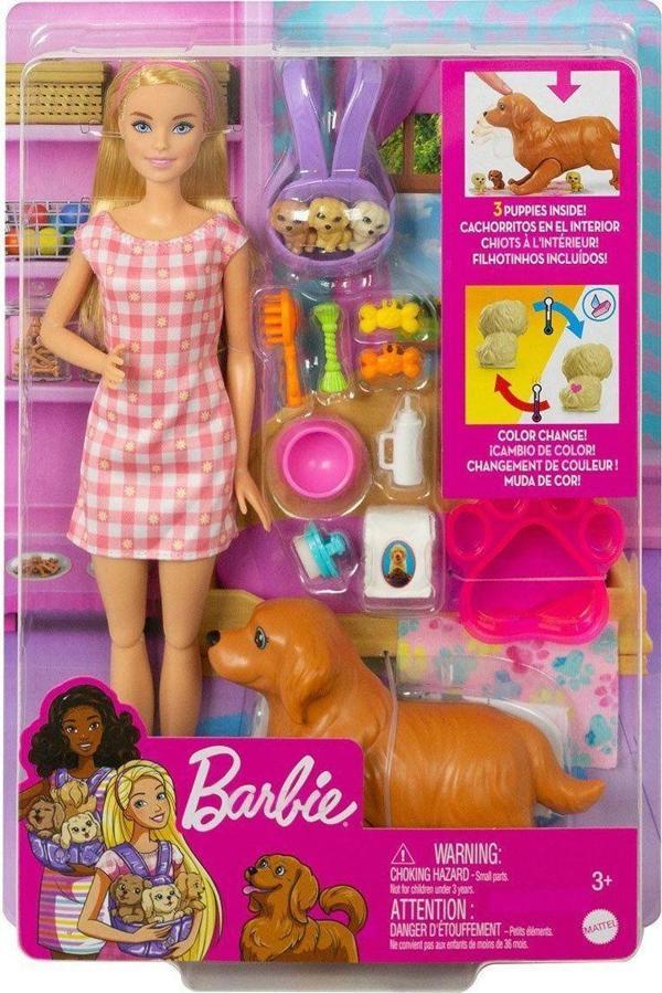HCK75 Barbie ve Yeni Doğan Köpekler Oyun Seti, Barbie ve Hayvanları Kız Erkek Çocuk Oyuncak Eğitici  - Image 1