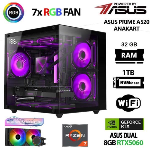Prime x3 Ryzen 7 5700X 32GB  Ram 1TB M.2 NVMe SSD 8GB RTX5060 Sıvı Soğutmalı Masaüstü Oyuncu Bilgisayarı - Image 1