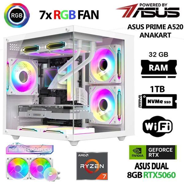 Prime x4 Ryzen 7 5700X 32GB  Ram 1TB M.2 NVMe SSD 8GB RTX5060 Sıvı Soğutmalı Masaüstü Oyuncu Bilgisayarı - Image 1