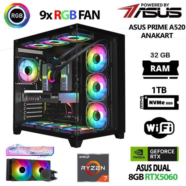 Prime x5 Ryzen 7 5700X 32GB  Ram 1TB M.2 NVMe SSD 8GB RTX5060 Sıvı Soğutmalı Masaüstü Oyuncu Bilgisayarı - Image 1