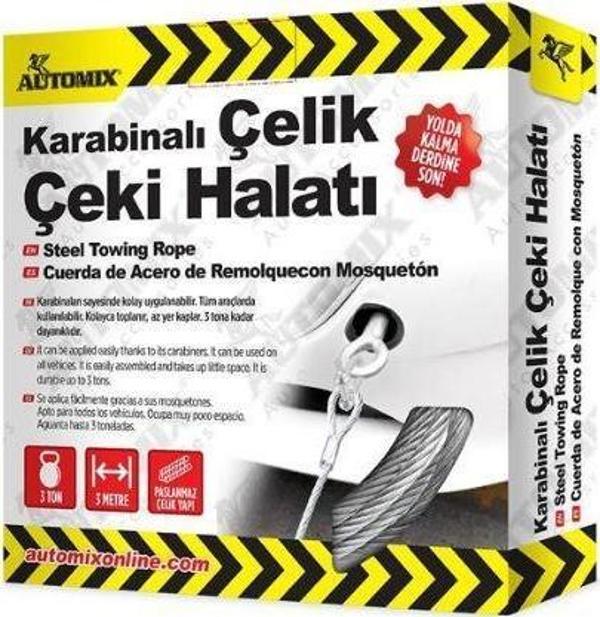 Automix Karabinalı Çelik Çeki Halatı 3Ton - Image 1