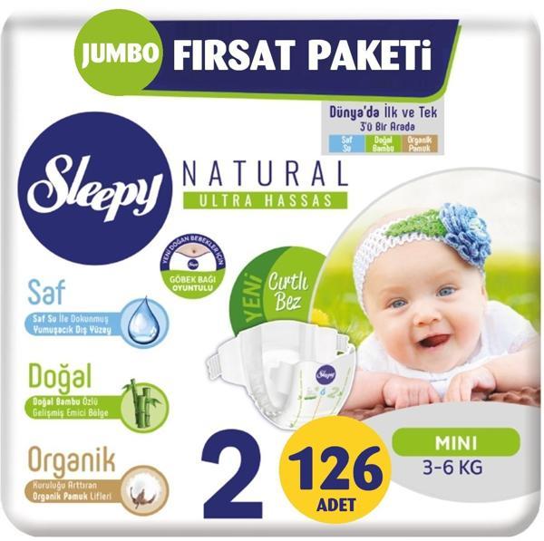 Sleepy Bebek Bezi Naturel Beden:2 (3-6Kg) Mini 126 Adet Jumbo Fırsat Pk - Image 1