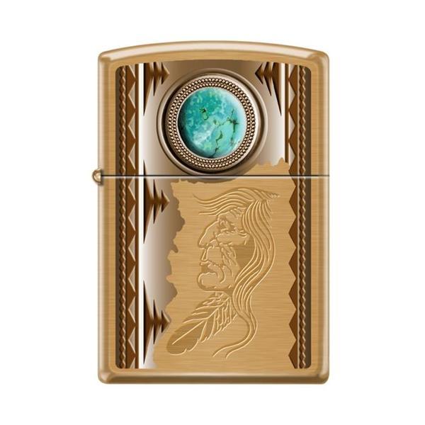 Zippo American Indian Navajo Chief With Turquoise Dizayn Çakmak - Image 1