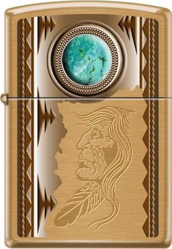 Zippo American Indian Navajo Chief With Turquoise Dizayn Çakmak - Image 1