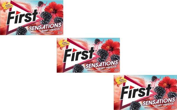 First Sensations Berry Hibiscus Böğürtlen ve Hibiskus Aromalı Şekersiz Tatlandırıcılı Sakız - 3'lü Paket - Image 1