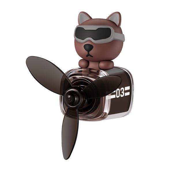 Pervaneli Klima Süsü Oto Koku Klipsi Siyah Uçaklı Kahverengi Pilot Kedi Hava Ferahlatıcı Maskot - Image 1