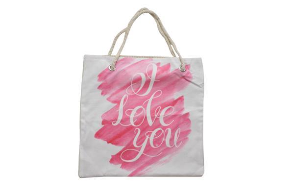 Bez Çanta Plaj Çantası Alışveriş Bez Torbası İpli Dijital Baskı I Love You Lv13 - Image 1