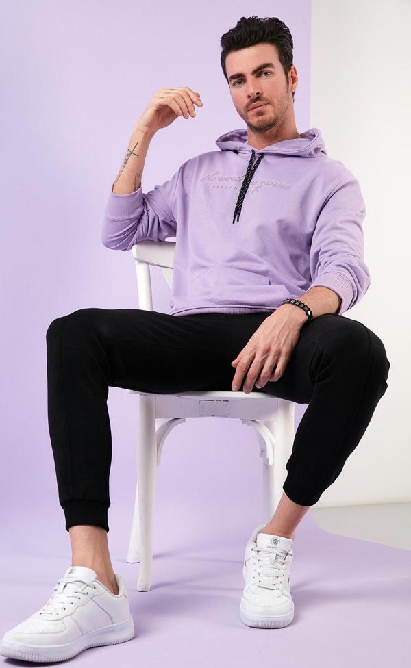 Buratti Slim Fit Baskılı Kapüşonlu Kanguru Cepli Pamuklu Erkek Sweat 5414018 LİLA - Image 1