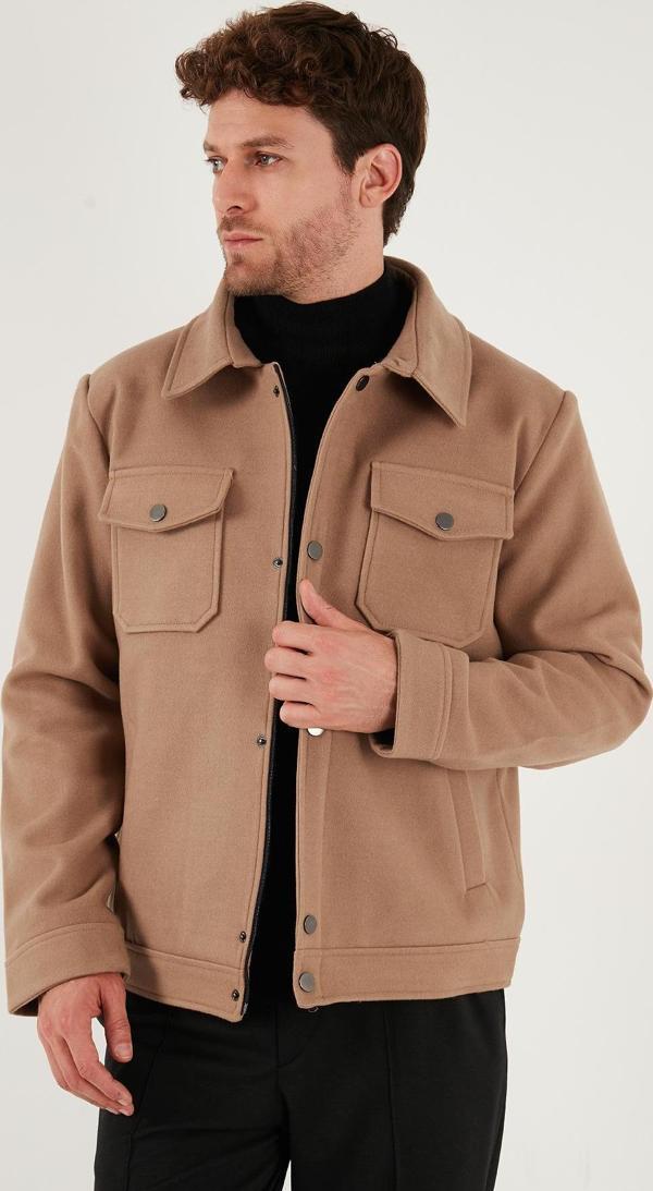 Buratti Slim Fit Ceket Yaka Astarlı Kaşe Erkek Kaban 58400347 CAMEL - Image 1