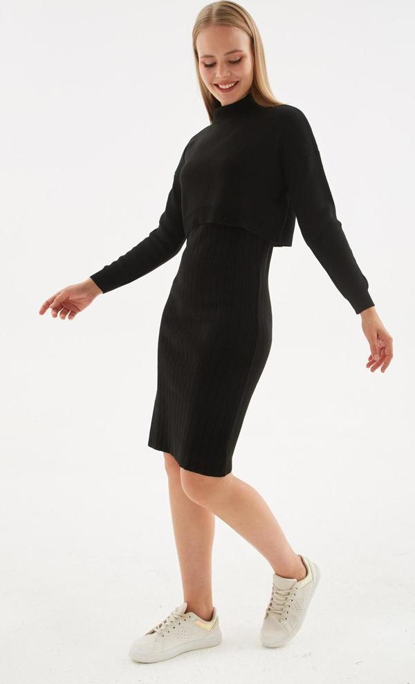 Fashion Friends Regular Fit Elbiseli Triko Bayan Takım 24k0251k1 SİYAH - Image 1