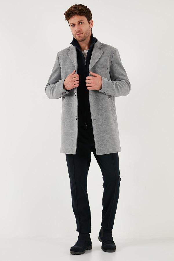 Buratti Slim Fit Tek Yırtmaçlı Düğmeli Mono Yaka Kaşe Erkek Kaban 5840098 GRİ - Image 1