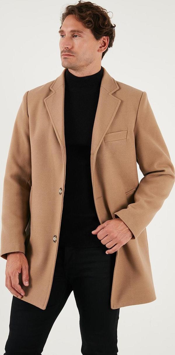 Buratti Slim Fit Tek Yırtmaçlı Düğmeli Mono Yaka Kaşe Erkek Kaban 5840098 CAMEL - Image 1