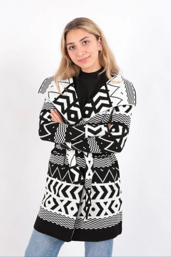 Fashion Friends Regular Fit Ceket Yaka Bağlamalı Triko Bayan Hırka 24K0652K1 SİYAH - Image 1