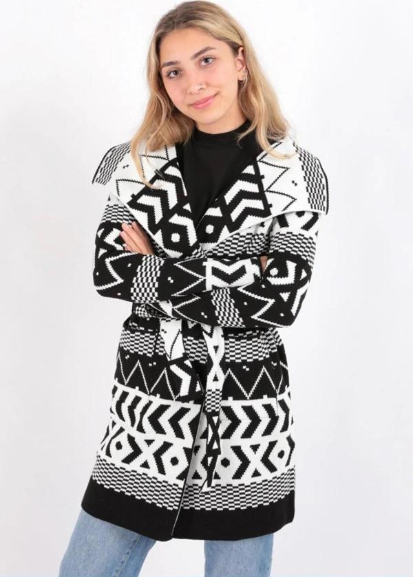 Fashion Friends Regular Fit Ceket Yaka Bağlamalı Triko Bayan Hırka 24K0652K1 SİYAH - Image 1