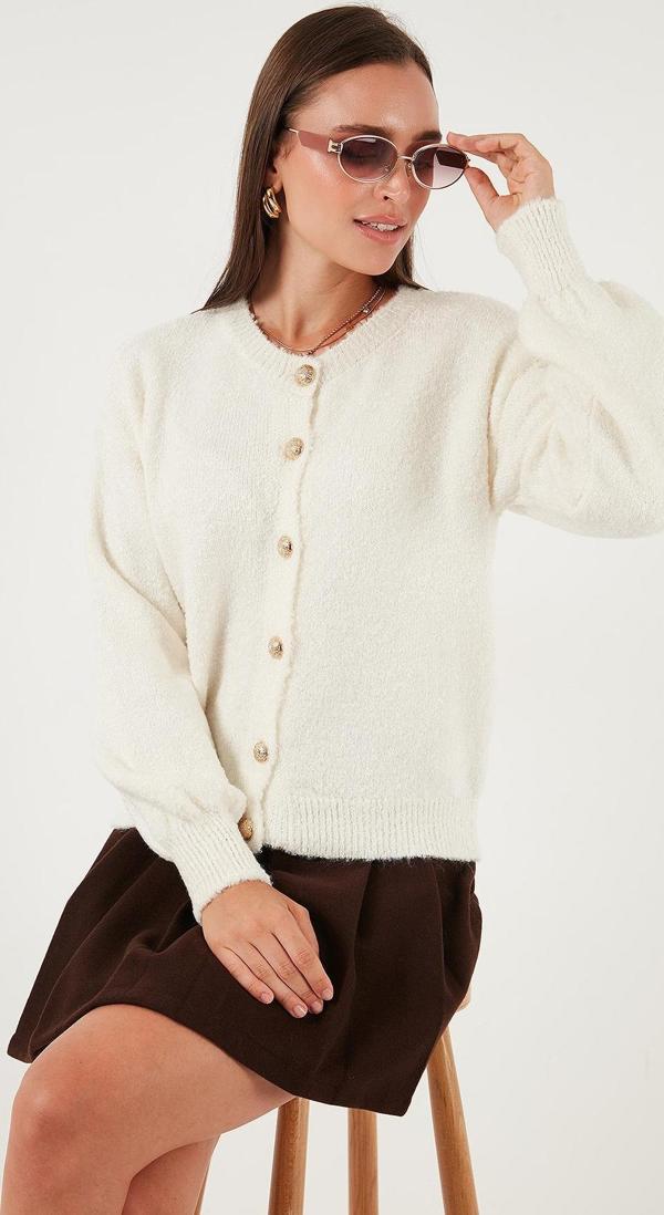 Lela Premium Regular Fit Bisiklet Yaka Yumuşak Dokulu Bayan Hırka 680HI00147 EKRU - Image 1