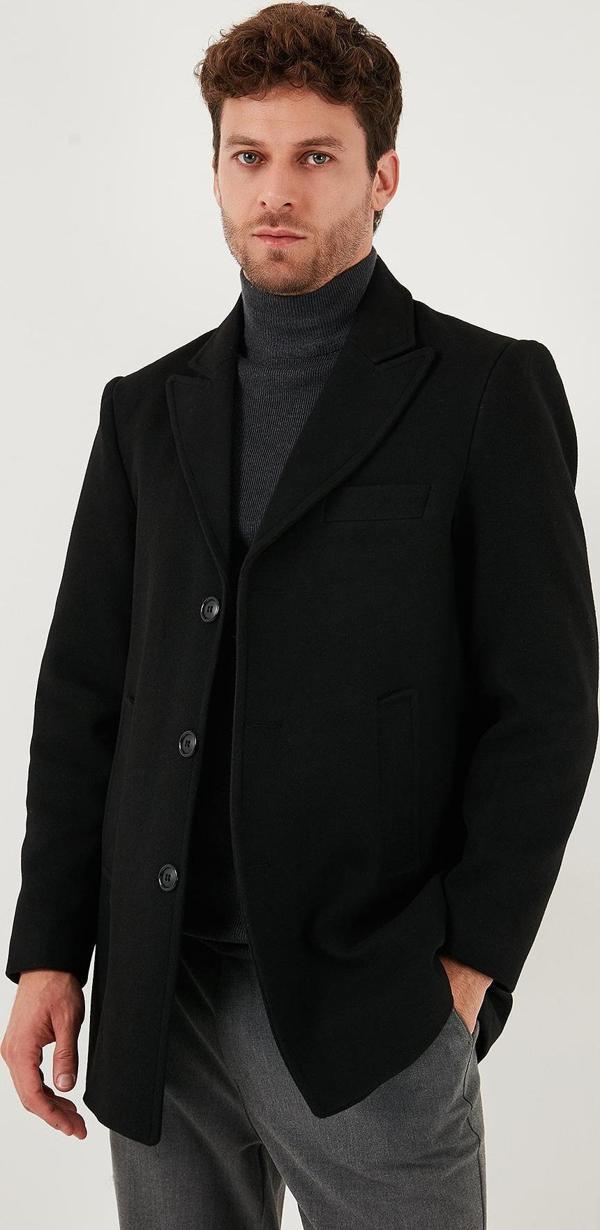 Buratti Slim Fit Apaş Yaka Astarlı Kaşe Erkek Kaban 584K1217 SİYAH - Image 1