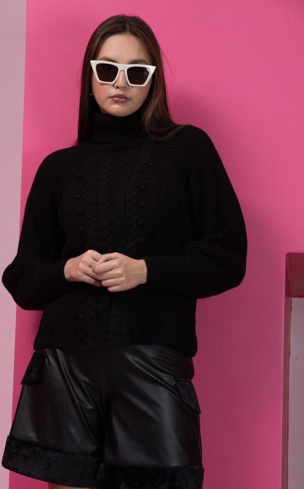 Kadın Saç Örgülü Bisiklet Yaka Triko Bluz 11017 - Image 1