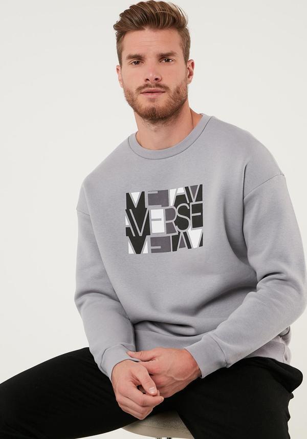 Buratti Pamuklu Oversize İçi Tüylü Yumuşak Şardonlu Erkek Sweat 572METAVERSE AÇIK GRİ - Image 1