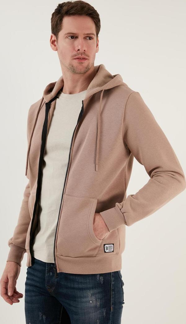 Buratti Regular Fit Kapüşonlu Fermuarlı İçi Tüylü Yumuşak Şardonlu Kışlık Erkek Sweat 5905340 KOYU BEJ - Image 1
