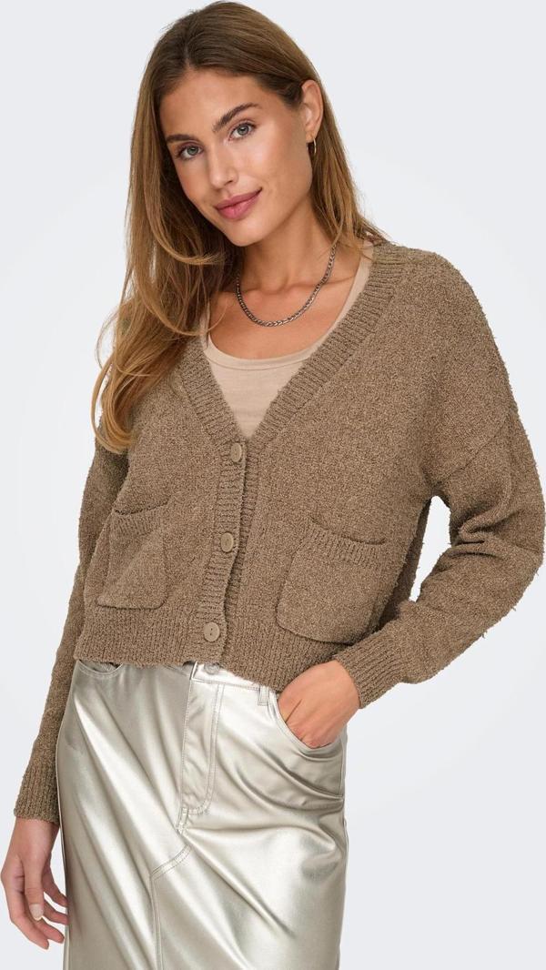 Only Onlteresa Regular Fit V Yaka Cepli Örme Crop Bayan Hırka 15326110 CAMEL - Image 1