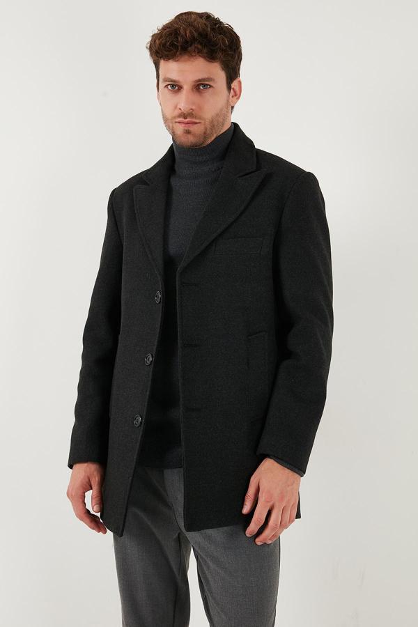 Buratti Slim Fit Apaş Yaka Astarlı Kaşe Erkek Kaban 584K1217 FÜME - Image 1