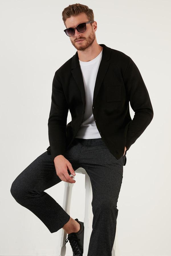 Buratti Yünlü Slim Fit Mono Yaka Düğmeli Erkek Hırka 6341016 SİYAH - Image 1