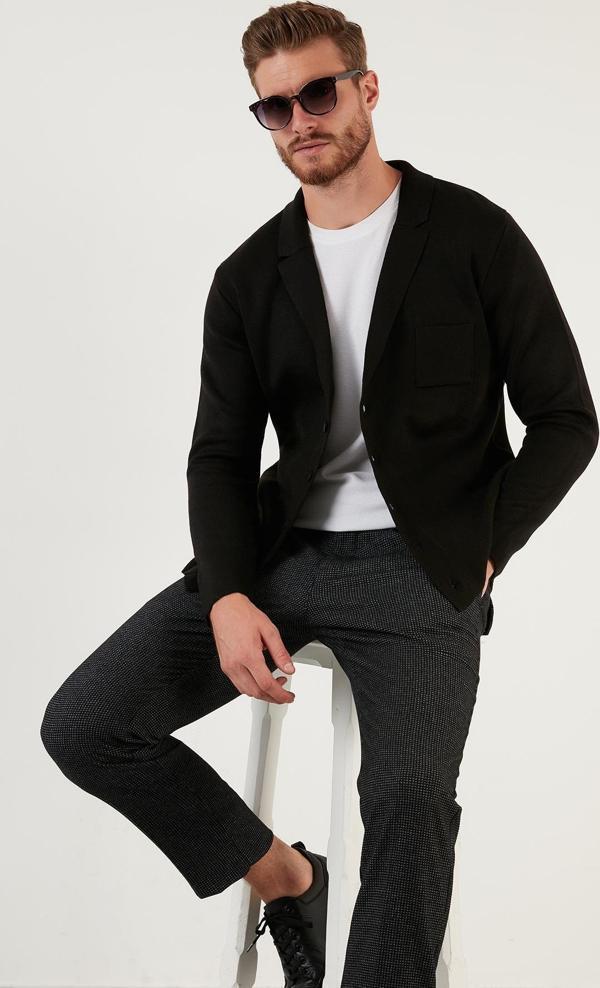 Buratti Yünlü Slim Fit Mono Yaka Düğmeli Erkek Hırka 6341016 SİYAH - Image 1