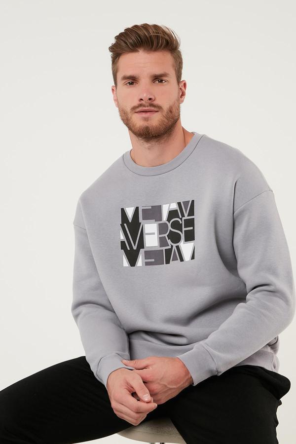 Buratti Pamuklu Oversize İçi Tüylü Yumuşak Şardonlu Erkek Sweat 572METAVERSE AÇIK GRİ - Image 1